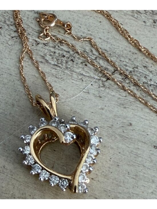 SE, B-G Jewelry - Vintage Signed SE 14K Gold & Diamond Heart Pendant & B-G 14k Rope Chain 3g